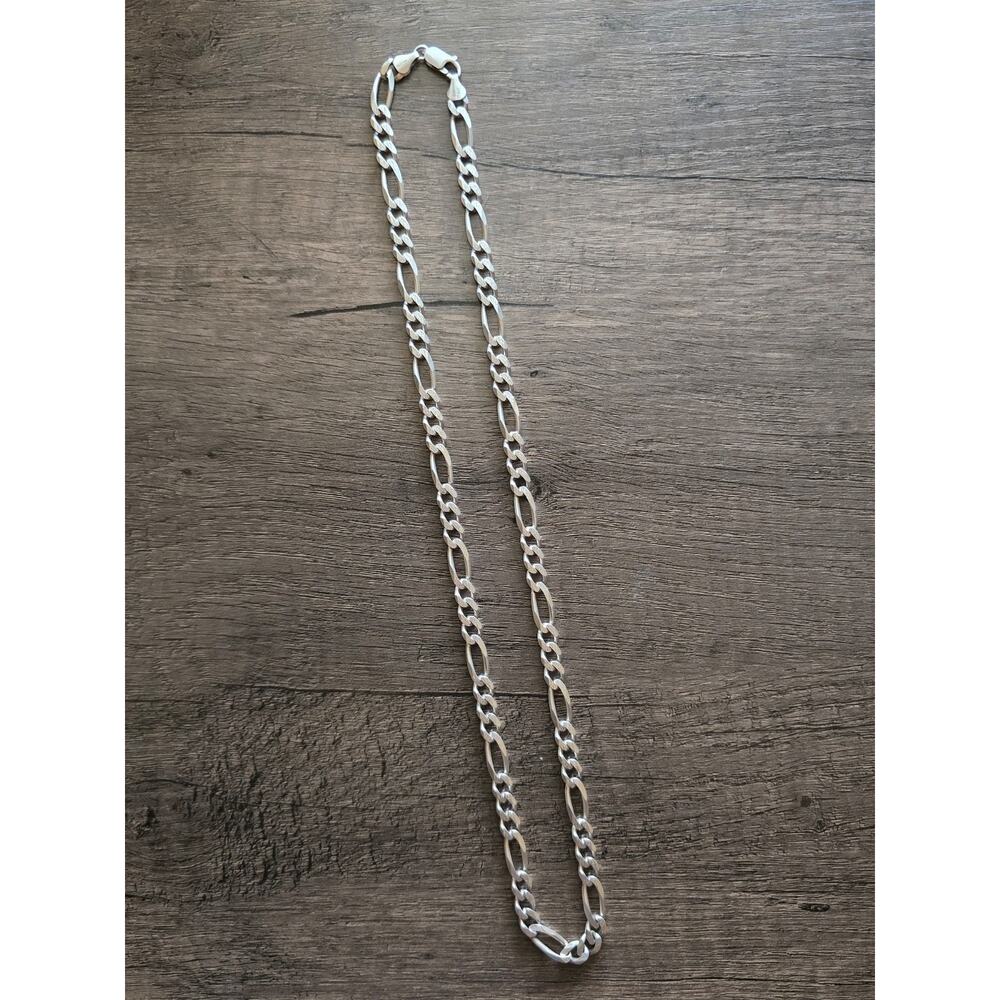 Sterling silver 925 Solid Figaro Necklace 23" length 6.5mm width Lobster claw